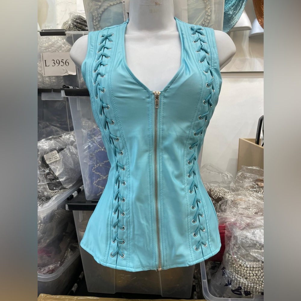NWT teal corset zip up top
